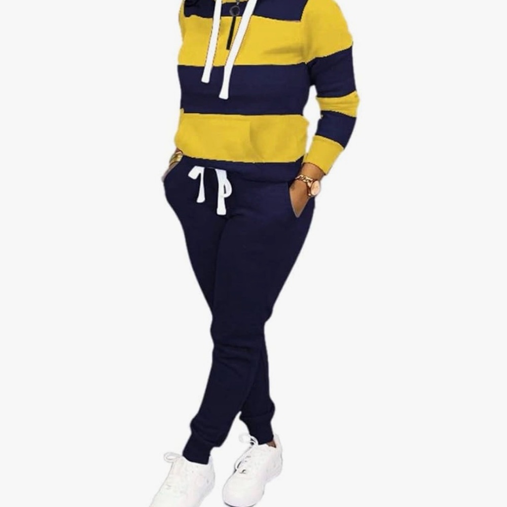 Yellow and Navy Striped Hoodie Set (joggers)